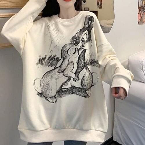 Graffiti Print Cute Kawaii Bunny Womens Pullover Fall Harajuku Streetwear Gothic Loose Full Sleeve Sweatshirt Oversized Top