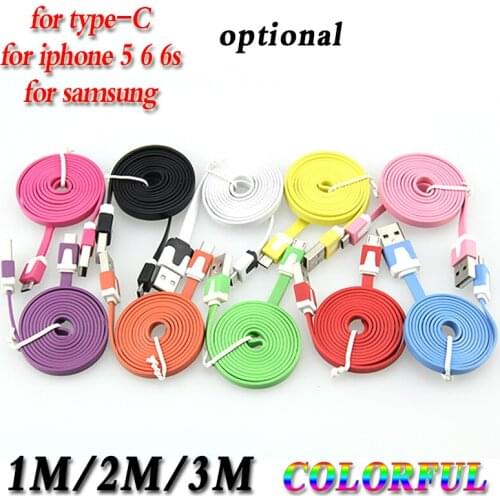 1m 2m 3m flat noodle usb sync data charger cable 8pin for iphone 8 7 6 5 i7 i8 samsung 5pin V8 colorful noodle style 300 pcs