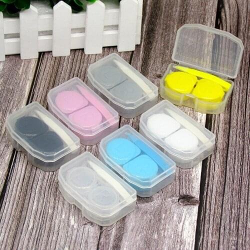 1pc Contact Lens Cases with Transparent Box Solid Contact Lens Box Square Women Girls Travel Contact Lenses Kit Container Case