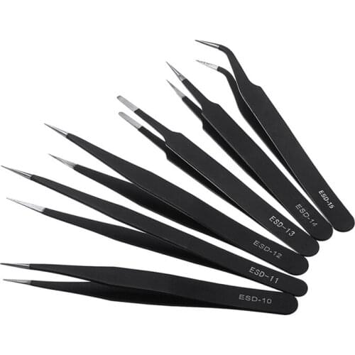 6pcs ESD Anti-Static Stainless Steel Tweezers Set Maintenance Repair Tool Kit