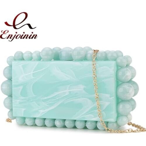 Beads Acrylic Box Shape Party Clutch Evening Bag for Women Elegant Designer Luxury Purses and Handbags Wedding Shoulder Bag