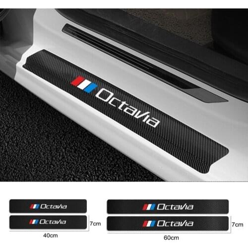 For Skoda Octavia 2 3 MK2 MK3 A4 A5 A7 VRS RS Accessories 4Pcs Carbon Fiber Car Door Sill Guard Protector Leather Vinyl Stickers