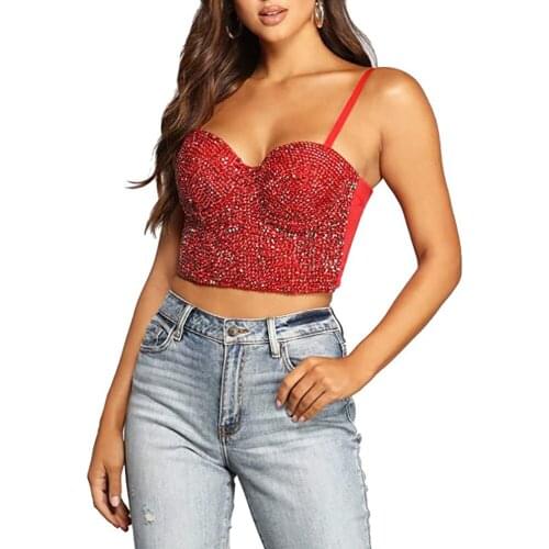Atoshare Womens Red Rhinestone Top Corset Summer Punk Gothic Clothes Grunge Y2k Tank Top Rave Festival Clothing