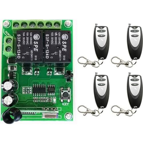 DC24V 2CH Remote Control Garage Door RF Wireless Remote Control Switch System Transmitter + Receiver /lamp/ window/ shutters