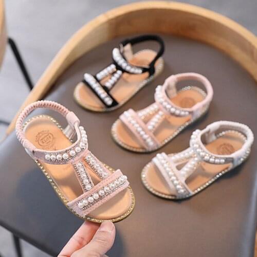 Children Sandals Beading Slippers Girls Elastic Sandals Summer Kids Beach Shoes Baby Toddler Soft Outdoor Slippers