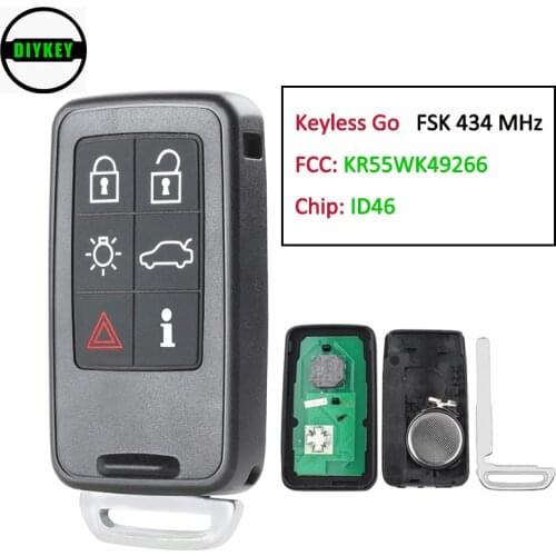 DIYKEY Keyless Go Smart Remote Key Fob 6 Button 434MHz ID46 for VOLVO S60 S80 V40 V60 V70 XC60 XC70 2007-2018 FCC: KR55WK49266