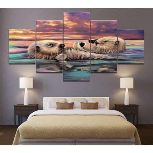 Home Decor Printed Modern Canvas Living Room Frame HD Pictures 5 Panel anvas Otter Landscape Modular Painting Wall Poster