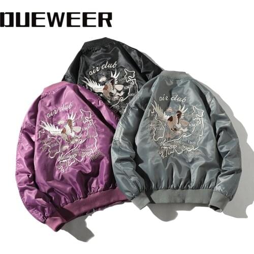 Dueweer Men Spring Autumn Bomber Jackets Embroidered Retro Flight European American Jacket Streetwear Outwear Coats