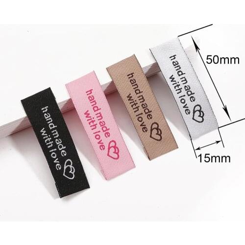 20pcs 50x15mm Handmade Tags Embroidery Printed Labels Clothes Flag Label Garment Label DIY Tags Craft Jeans Sewing Accessories