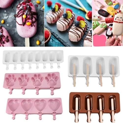 Homemade Food Grade Silicone Ice Cube Cream Molds Moulds Maker Freeze bar With Popsicle Sticks Kitchen Gadgets and Accessories