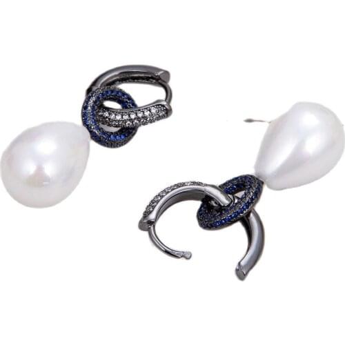 GG Jewelry Natural Teardrop White Sea Shell Pearl Blue Cz Pave Ring Stud Earrings Classic Luxury For Women Lady Gift