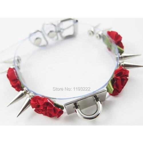 Cosplay Punk Kawaii Handmade 100% Handcrafted Double Spikes Choker Clear Transparent Flower Collar Necklace
