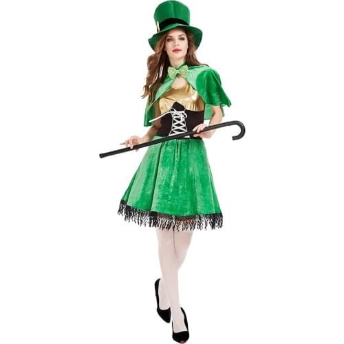 Sexy Ireland Traditional Festival St.Patricks Day Green Lucky Fairy Fancy Dress Halloween Purim Carnival Party Cosplay Costume