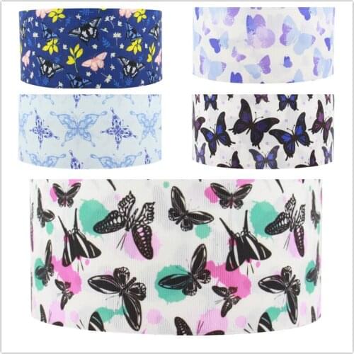 Q&N ribbon 16mm 22mm 25mm 38mm 50mm 75mm butterfly Printed Grosgrain/FOE Ribbon DIY Handmade Materials Decorative Home Text