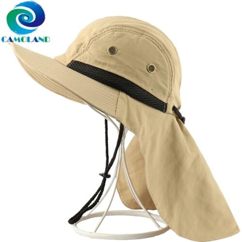 CAMOLAND Summer UPF50+ Sun Hats Women Mens Casual Boonie Hat With Neck Flap Outdoor Long Wide Brim Fishing Breathable Bucket Hat