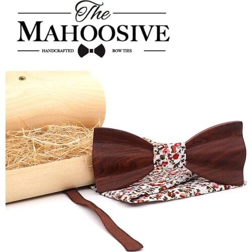 Mahoosive Men Style Vintage Flower Printing Wooden Bow Tie Bridegroom Wedding Gravata Slim Floral Skinny Bowtie Cravat Bowtie