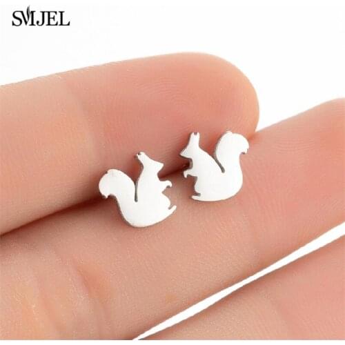 Fashion Cute Squirrel Earrings Women Stainless Steel Studs Teen School Cartoon Animal Earrings Wedding Jewelry Christmas Gifts