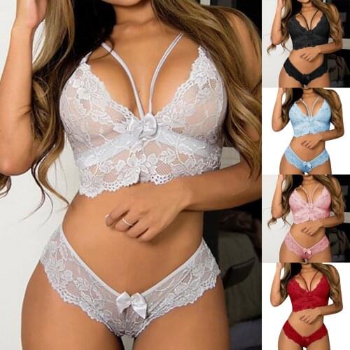 Women New Plus Size Lingerie Corset Lace Floral Bralette Bra Two Piece Underwear Temptation Charming Underwear Нижнее Белье 2021
