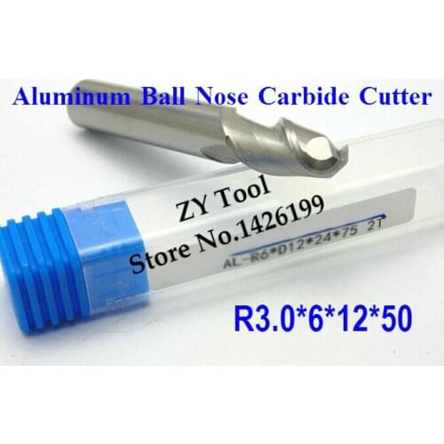 Brand new Aluminum alloy Ball end milling cutter 2F-R3.0*6*12*50L Aluminum carbide cutter,CNC milling machine, CNC milling tools