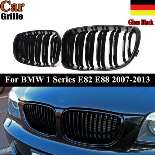 MagicKit Pair Glossy Black Dual Line Kidney Grilles For BMW E81 E82 E87 E88 118i 128i 07-13