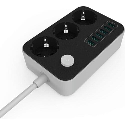 10A EU plug version Power Socket Strip 3 Sockets 6 USB port Extension Patch Board for home