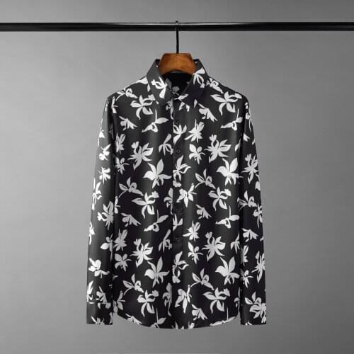 Minglu Cotton Mens Shirts Luxury Long Sleeve Flower Clusters Digital Printing Casual Male Shirts Fashion Slim Party Man Shirts