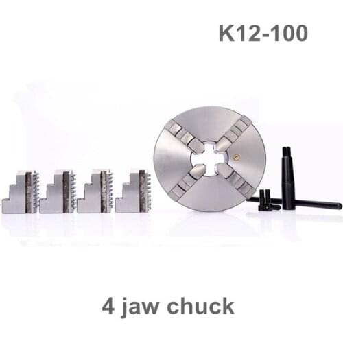 4" 100mm 4 Jaw CNC Lathe Chuck Self-Centering K12-100 K12 100 Hardened Steel for Drilling Milling Machine