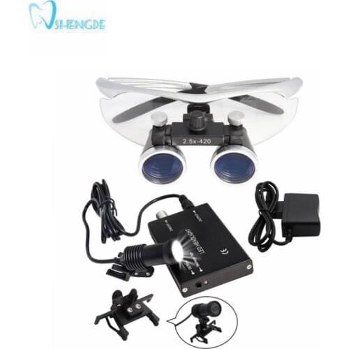 Silver 2.5X 420 mm Dental Loupe Magnifier Binocular Magnifier Surgery Surgical Medical Operation Loupe with Spotlight Head Light