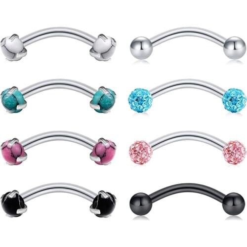 8pcs Rook Daith Earrings CZ Synthesis Opal Nature Stone Eyebrow Rings Studs Cartilage Tragus Curved Barbell Body Piercing