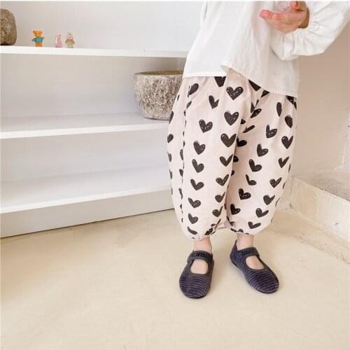 Spring Summer baby girls heart printing Ankle-length casual pants children loose all-match harem pant 1-6Y