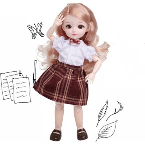30CM 23 Articulated Movable Girl BJD Doll Fashion Campus Student Clothing Suit Childrens Play House Dress Up Princess Toy Gift