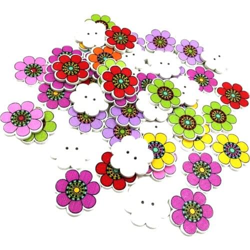 50 Pieces Cartoon Sun flower Wood Buttons Sewing Scrapbooking Home Clothing