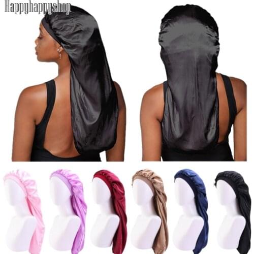 Extra Large Double Layer Satin Bonnet Long Cylindrical Night Sleeping Cap Head Cover Turban Wrap African Muslim Headwear