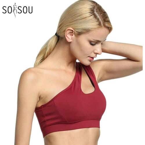 SOISOU Top Women Sports Bra One Shoulder Womens Bra Sexy High Elasticity Crop Top Womens Underwear Detachable Chest Pad