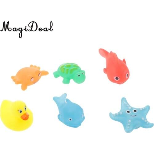 Funny Squeaky Floating Bathing Bath Time Bath Water Toy Baby Lovely Swimming Swim Animals for Kids Baby Children Set of 6