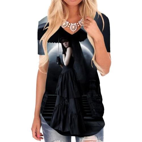 Giyu Brand Halloween T Shirt Women Cosplay V-neck Tshirt Moon Shirt Print Hip Hop Tshirts Printed Womens Clothing Fashion Cool