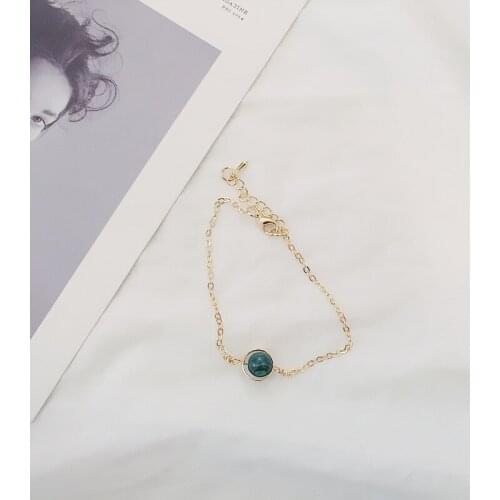 Women Link Chain Bracelet Gold Color Metal Bracelets Natural Stone Round Charm Hollow Circle Pendant Wristbands Bangles Jewelry