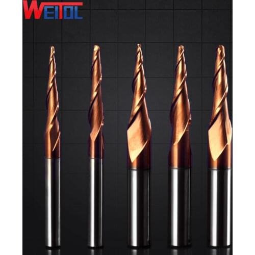 Weitol 1pcs Two Flutes Taper Spiral Ball Nose End mill router bit milling cutter taper two flutes spiral bit