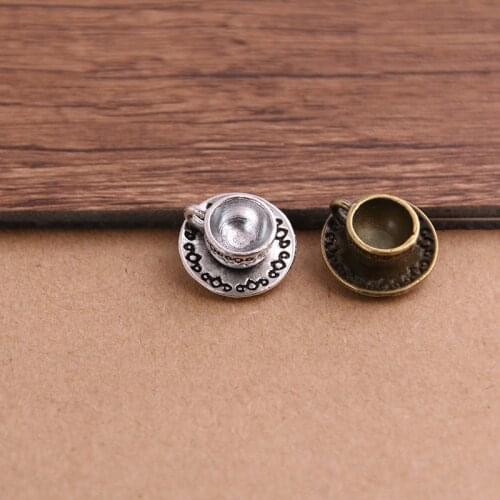 10PCS 14*14*8mm Tibetan Two Color 3D Coffee Cup Charms Pendants for Jewelry Making DIY Handmade Craft