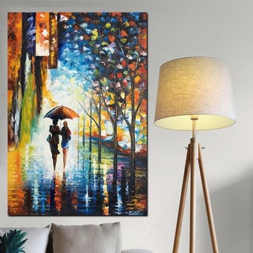 100% Handmade Knife Palette Abstract Landscape Oil painting Rainy evening stroll art Modern painting on canvas 24x36 inch