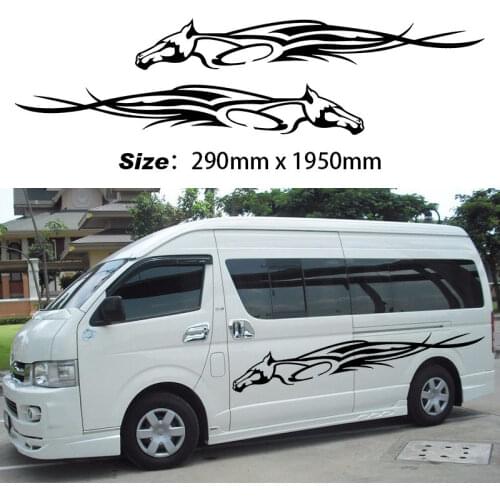 2pcs Car Decal Vinyl Tattoo Flames Door Graphics Side Car Stickers Running Horse Stripe Wall stickers For Tile Glass D906