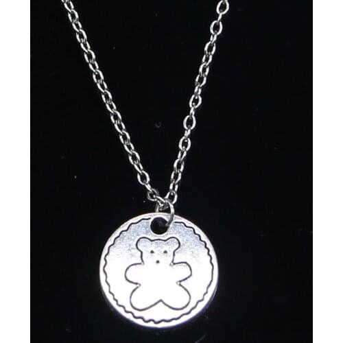 20pcs New Fashion Necklace 18mm circle bear Pendants Short Long Women Men Colar Gift Jewelry Choker