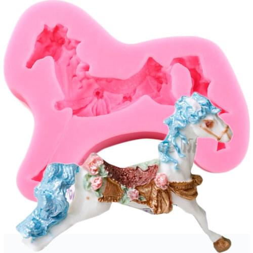 3D Carousel Horse Silicone Mould Cupcake Topper Fondant Cake Decorating Tools DIY Baking Chocolate Gumpaste Candy Resin Moulds