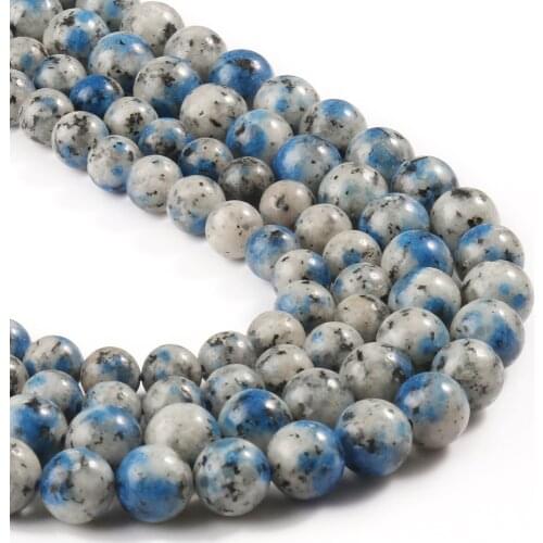 AAA+ White Blue K2 Stone Jaspers Natural Round Loose Stone Beads For Jewelry Making DIY Mineral Beaded Accessories 6 8 10mm