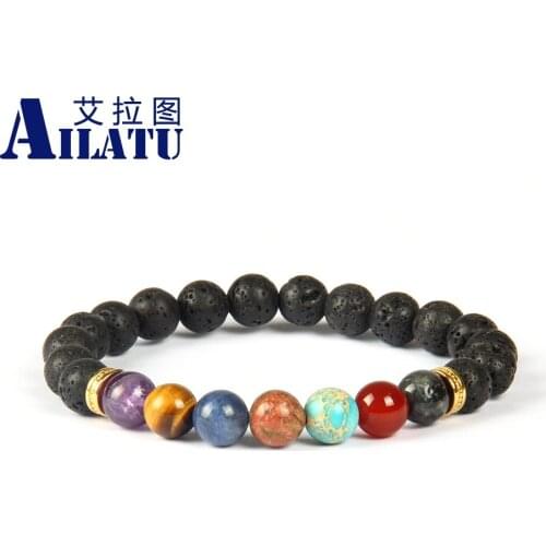 Ailatu Fashin Religious Lava Rock Stone Beads with 7 Chakra Healing Buddha Yoga Meditation Bracelet for Lover Gift