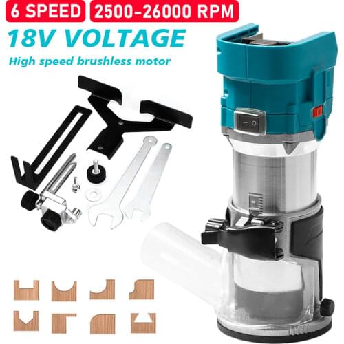 6 Speeds Brushless Cordless Electric Trimmer Hand Engraving Slotting Carving Trimming Machine Wood Router for Makita 18V Battery