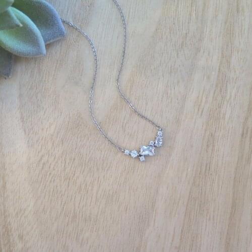 Cz Cluster charm necklace sparking bling cz pendant 925 sterling silver collar women chain necklace