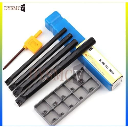 4PCS S07K / S08K / S10K / S12M SCLCR06/ 95 degree turning tool holder boring bar + 10PCS CCMT060204 carbide turning tool set