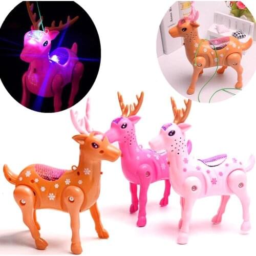 Игрушки juguetes Kids Glowing Electric Toy Walking Musical LED Sika Deer Animal Toy with Leash Interactive Kid Toy With Music Li