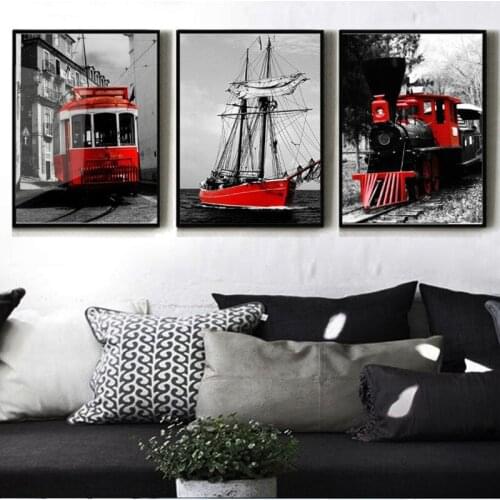 Diy 5D Diamond Painting Modern Black And White Color Series Red Train Sailing Retro Decor 3 Piece Embroidery Wall StickerZP-3878